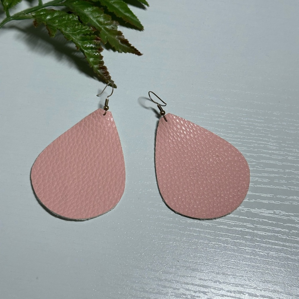 Faux Leather Earrings - Baby Pink